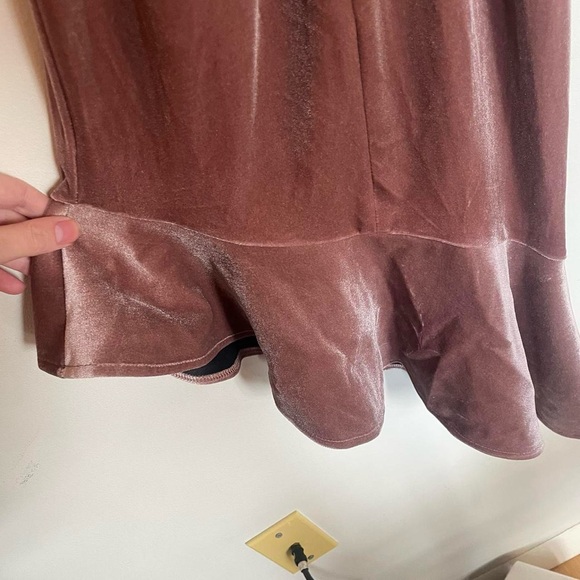 ASOS dusty rose gold velvet slip dress with draped bodice and ruffle on bottom - Picture 5 of 5